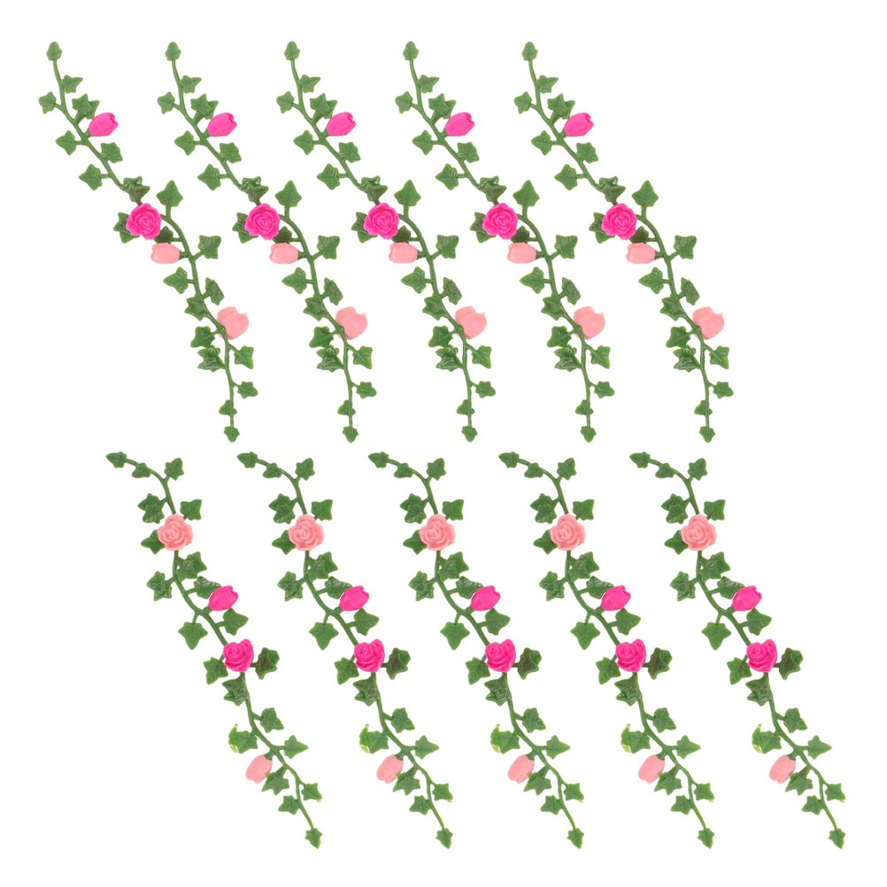 10Pcs Durable Artificial Mini Rose Flower Vine for Dollhouse and Fairy Garden