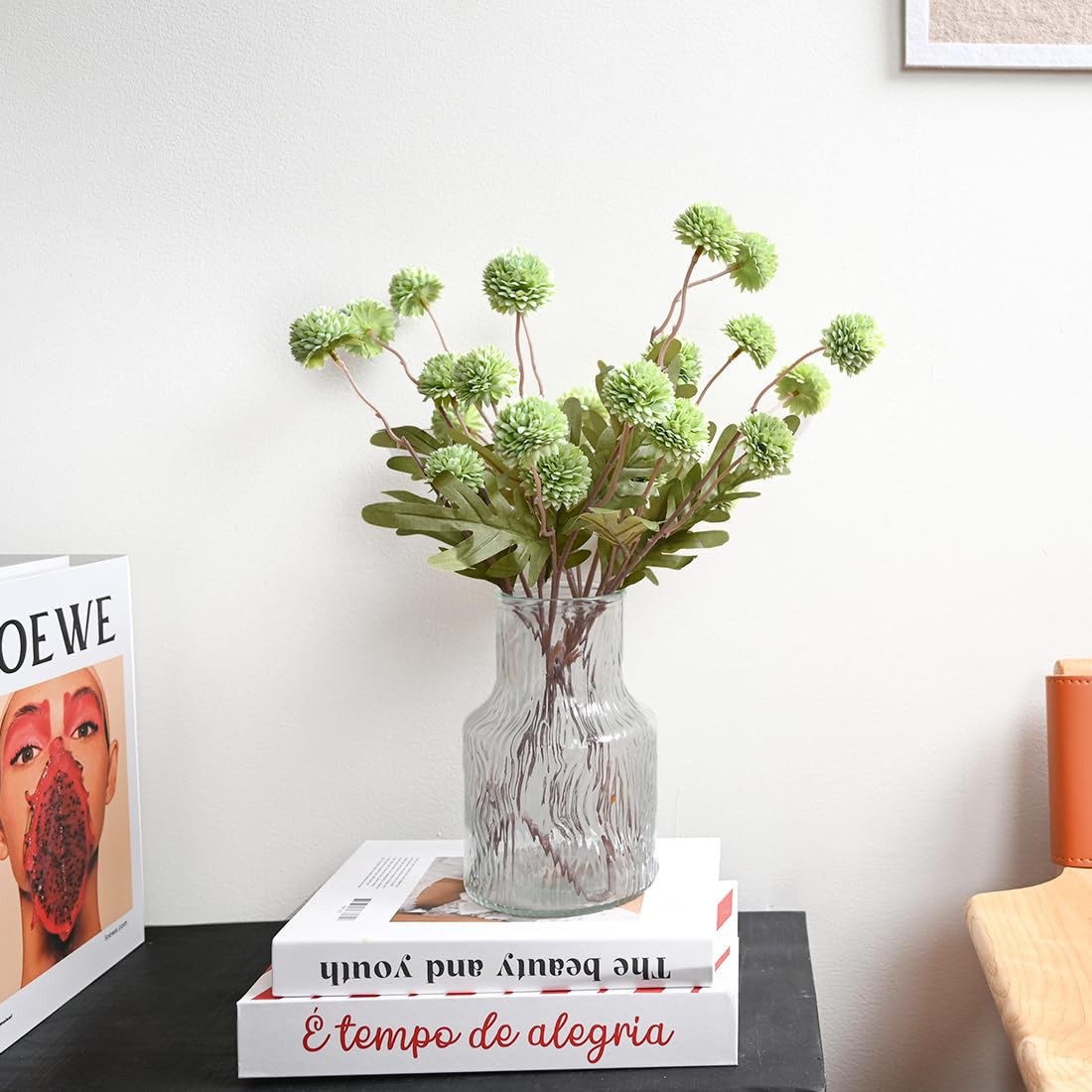 5 PCS Green Artificial Silk Pompon Mum Kiku Chrysanthemum Flower For Vase