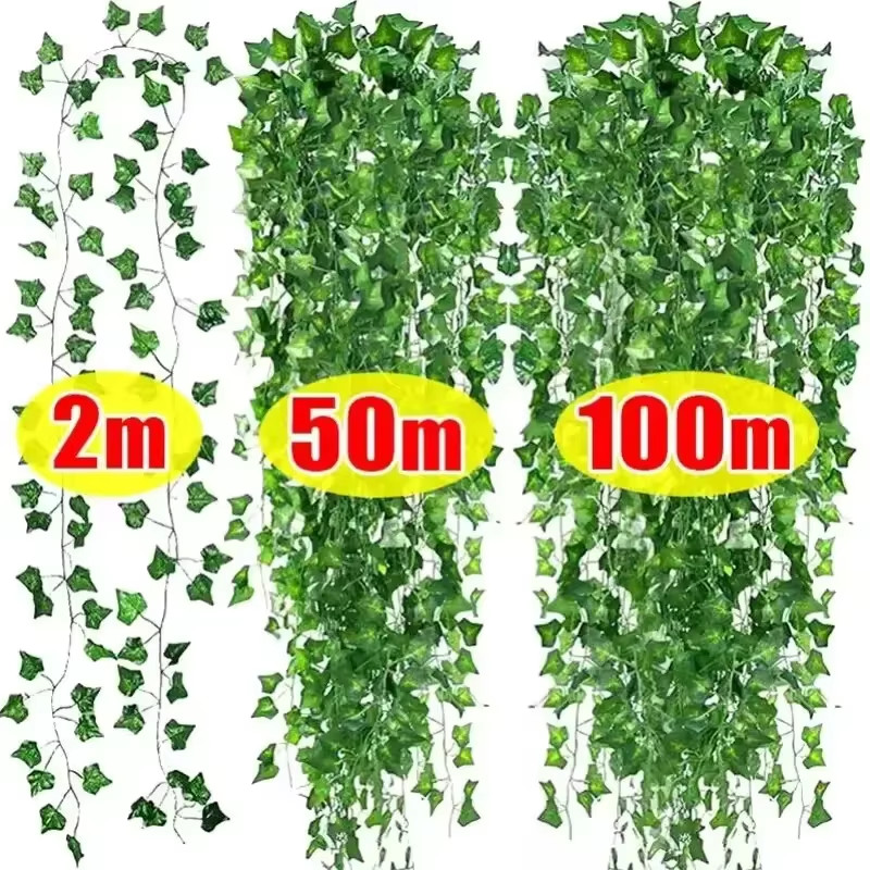 2/100m Artificial Green Ivy Vine Garland Fake Leaf Plants Rattan Hanging Creeper