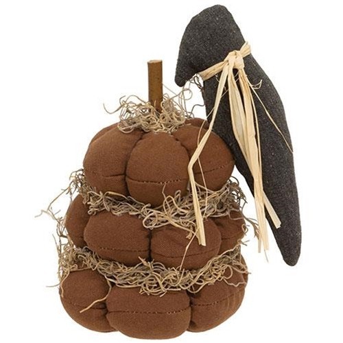 New Primitive Rustic CROW DOLL STACKED PUMPKINS Stuffed Pillow Sitter 8″