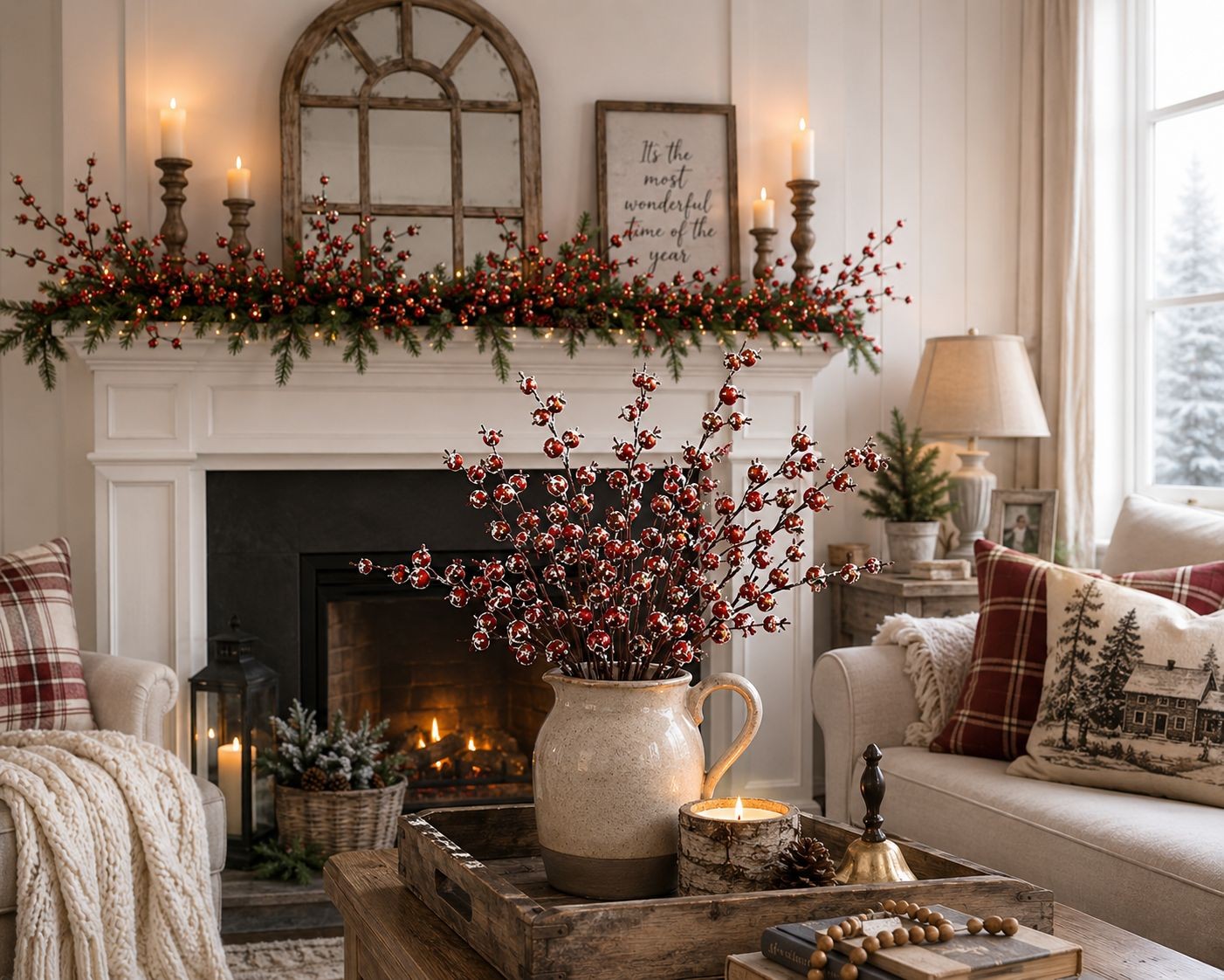 8 Frosted Red Berry Picks Winter Berry Stems Christmas Decor Faux Berry Branches
