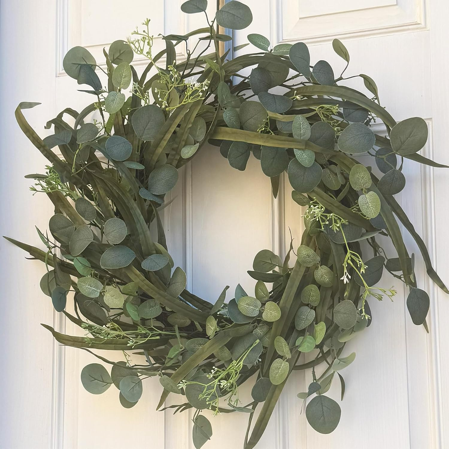 Eucalyptus Wreath for Front Door – 24 Inch Artificial Greenery Door Wreath with