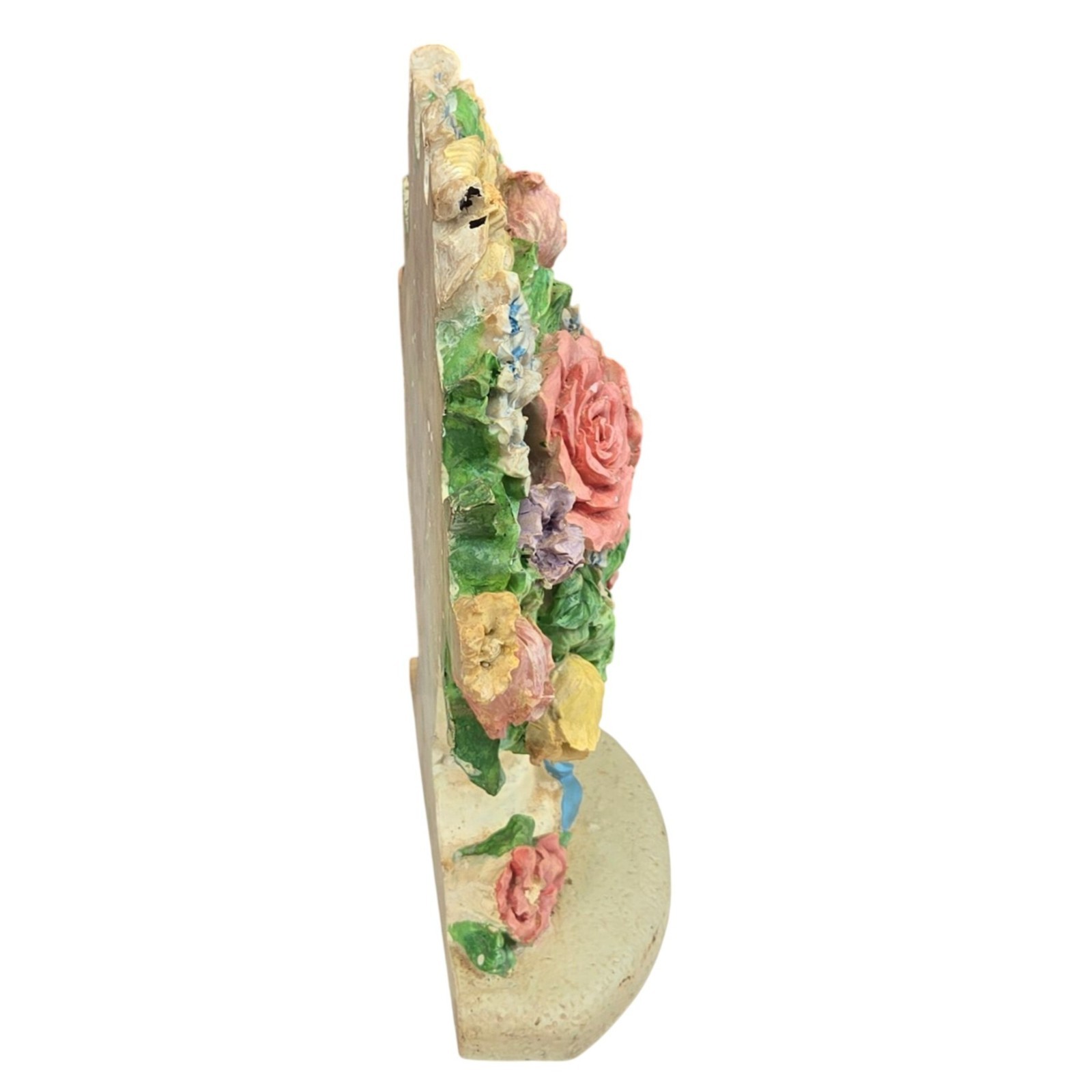 Vintage Flower Arrangement Doorstop Shabby Cottagecore Floral White Blue Ribbon