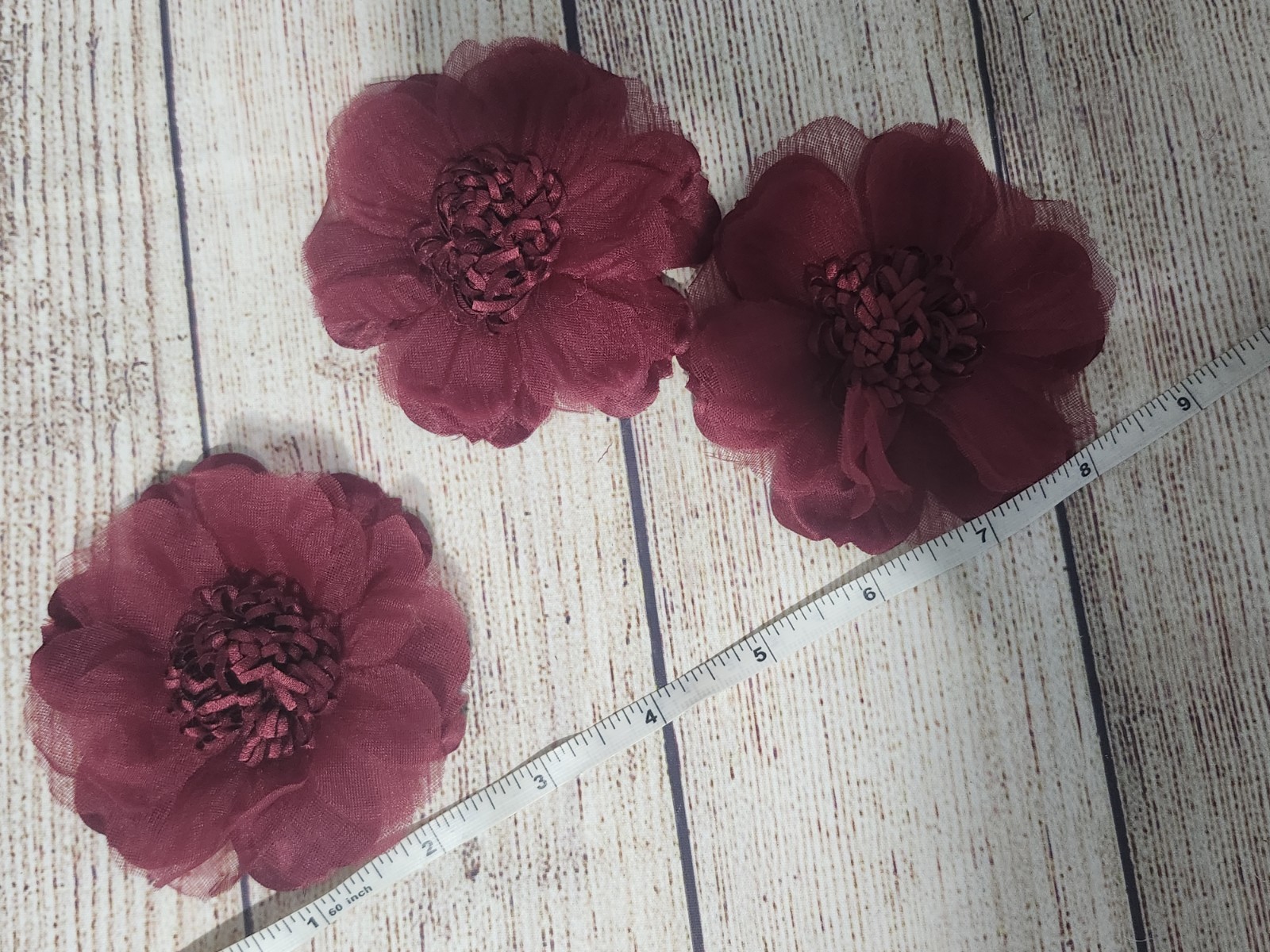 Wine Red/maroon Colored Organza Camellia Flowers