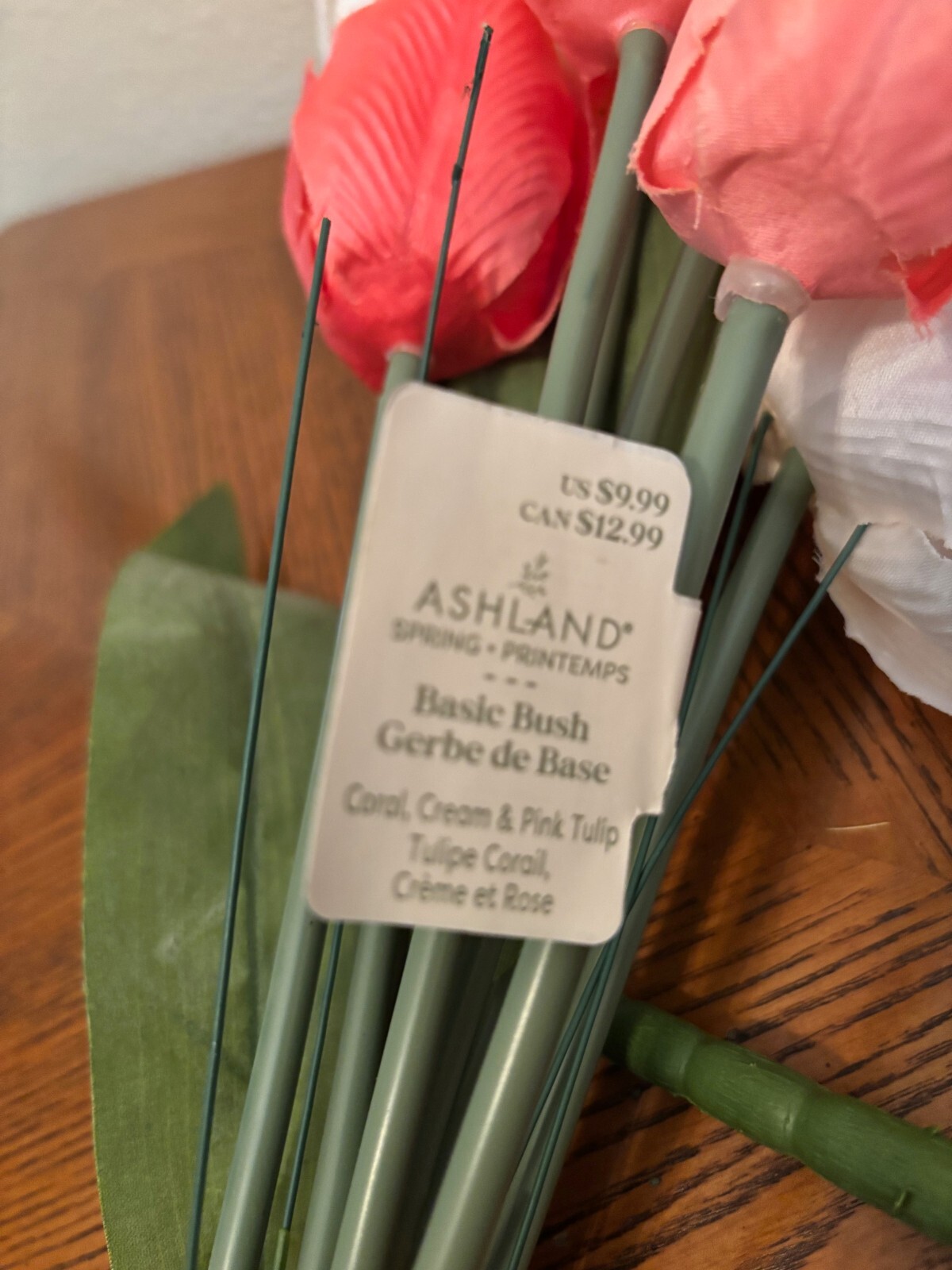Ashland 2 artificial tulips bushes Coral, Cream and Pink color NEW