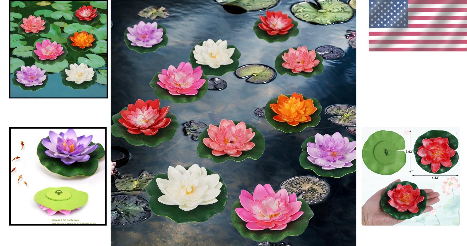 Vibrant 12 Pcs Foam Lotus Flowers with Water Lily Pads for Ponds & Fountains