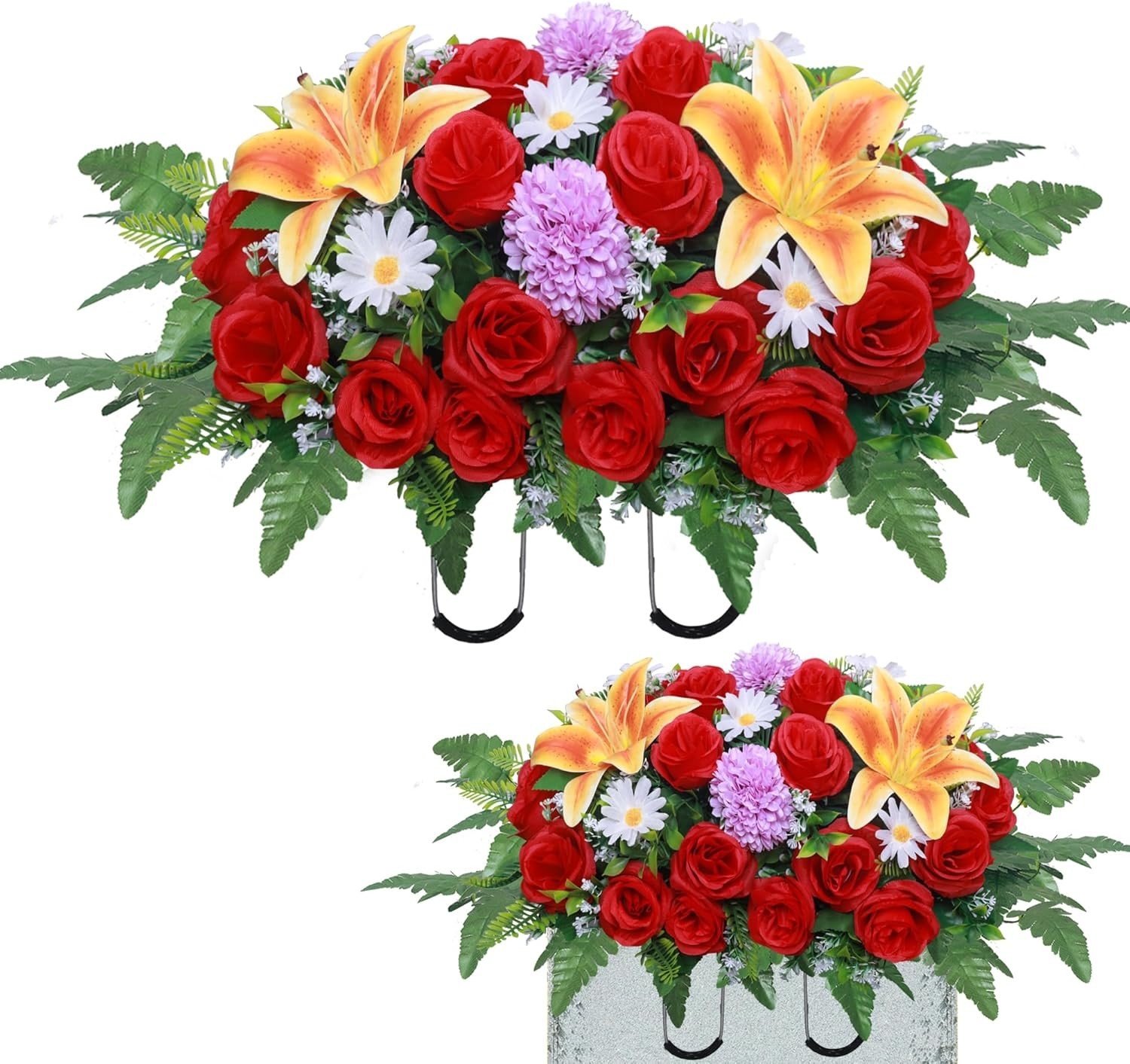 Lodou Artificial Cemetery Flower Saddles,Headstone Saddles for Graves,Lily Ro…
