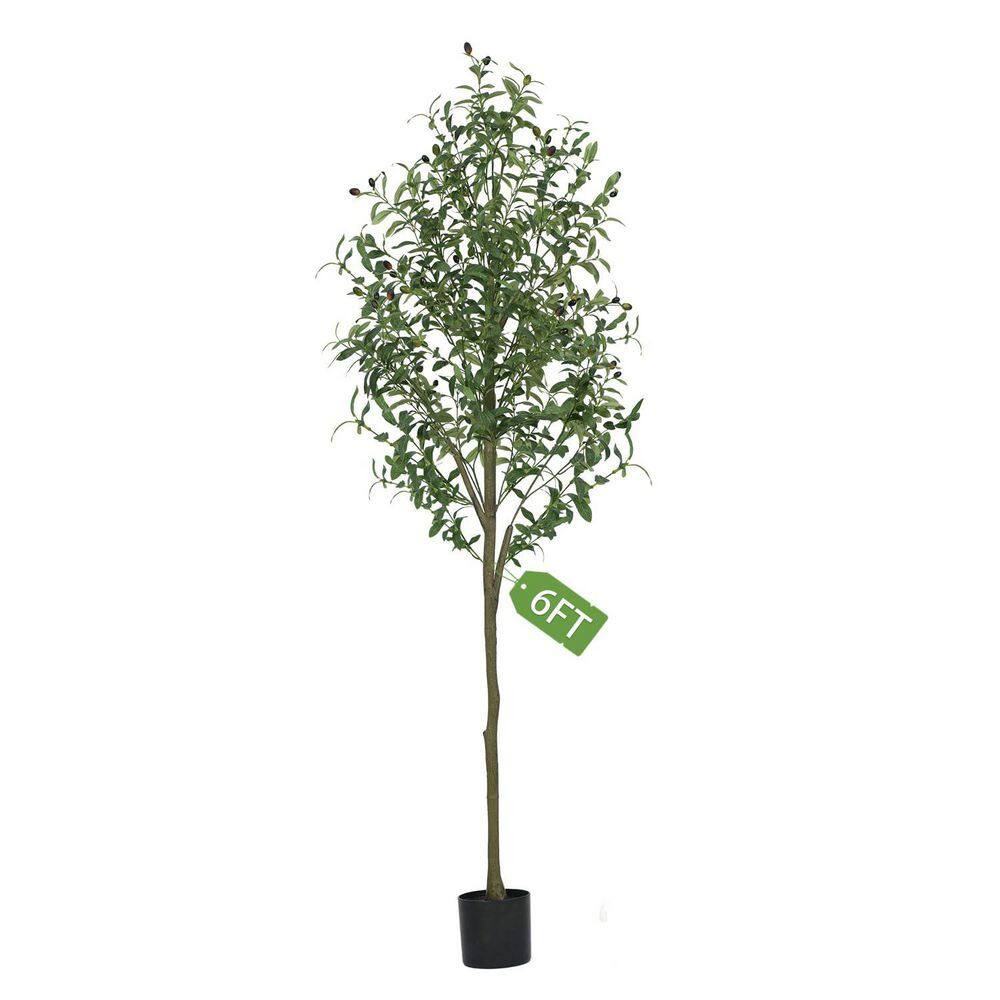 6 Ft. Artificial Olive Tree Indoor Decorative Faux Plant with Realistic Trunk Br