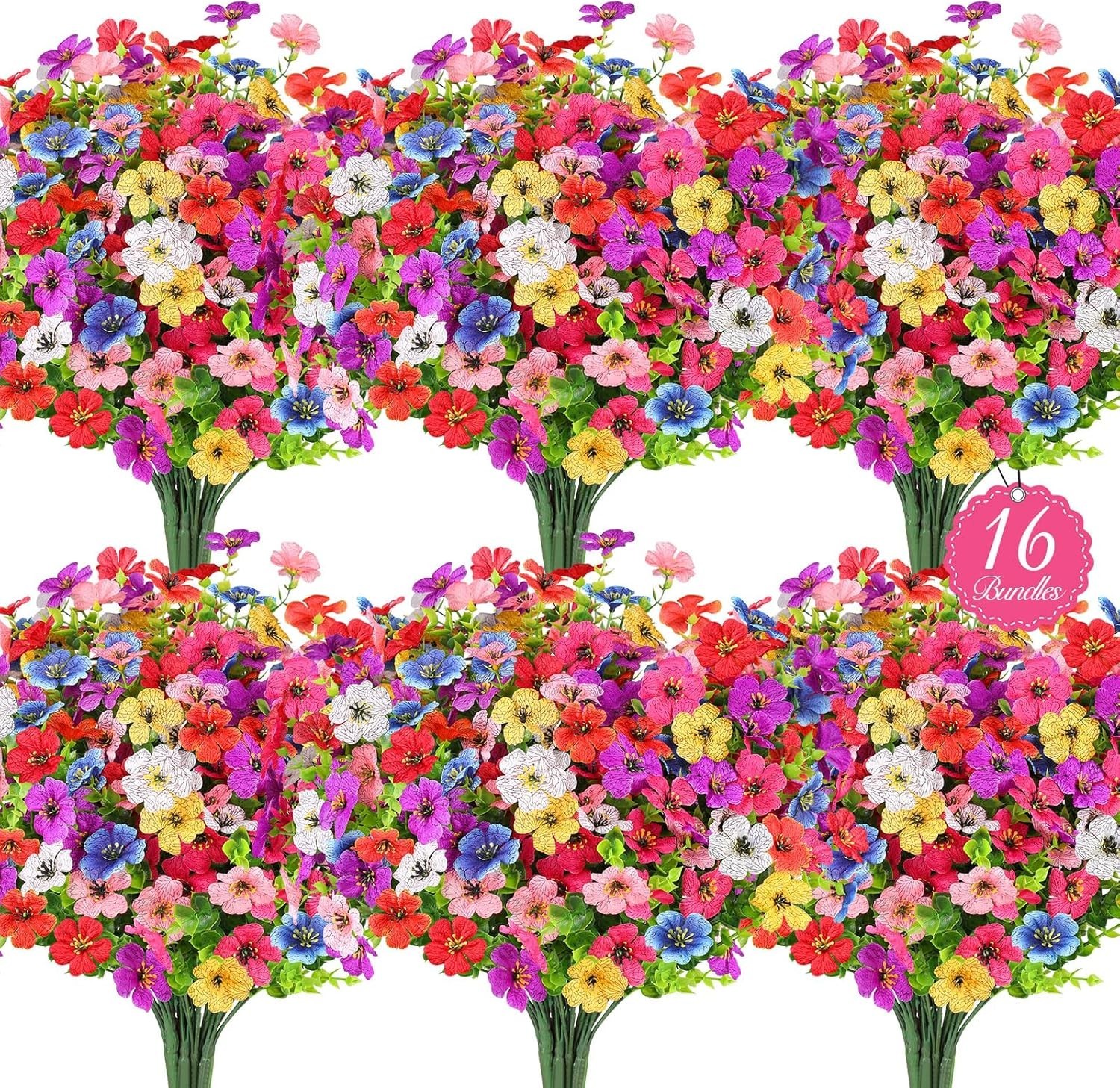 16 Bundles Artificial Flowers for Outdoors, Realistic Fake Silk Flowers for O…