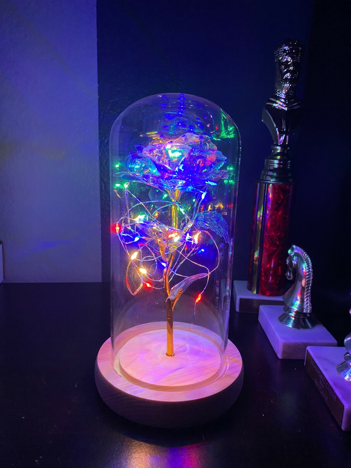crystal Galaxy rose in the glass dome 20 led lights gift for girlfriend mom wife