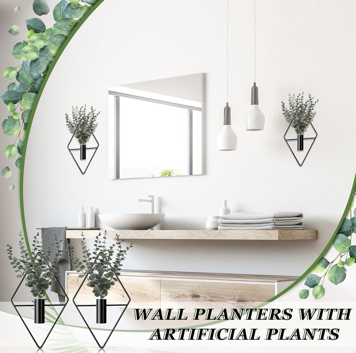 4 Pcs Indoor Hanging Planters 💚 Artificial Eucalyptus 💚 Metal Boho Vases