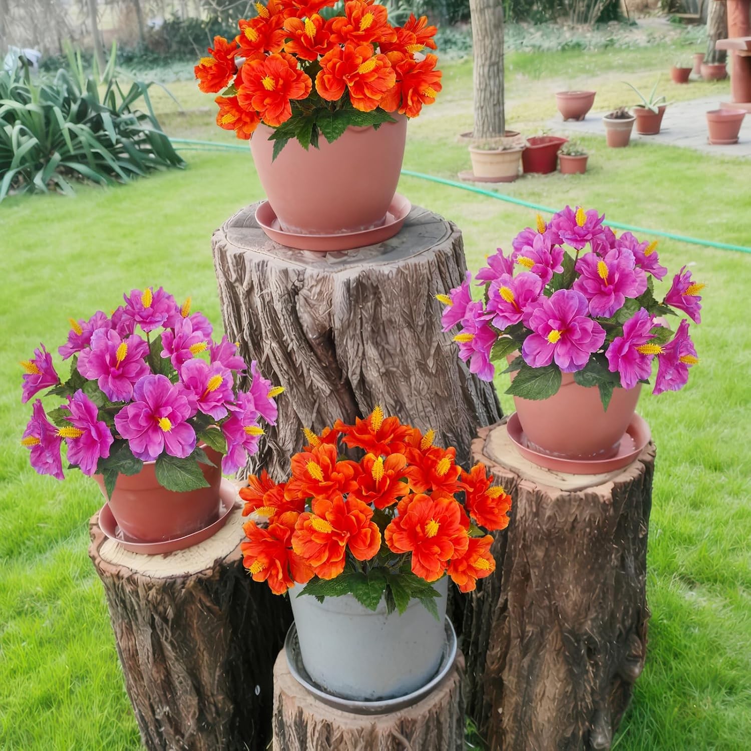 2 Pcs Artificial Outdoor Flowers Realistic Silk Fake Hibiscus Tropical Flowers