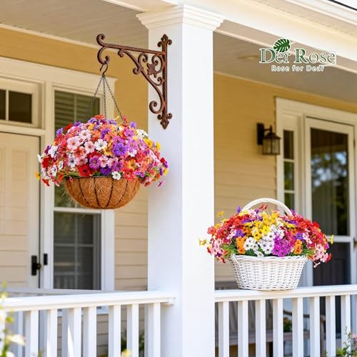 24 Bundles Artificial Flowers for Outdoor UV Resistant Faux Multi Color-a
