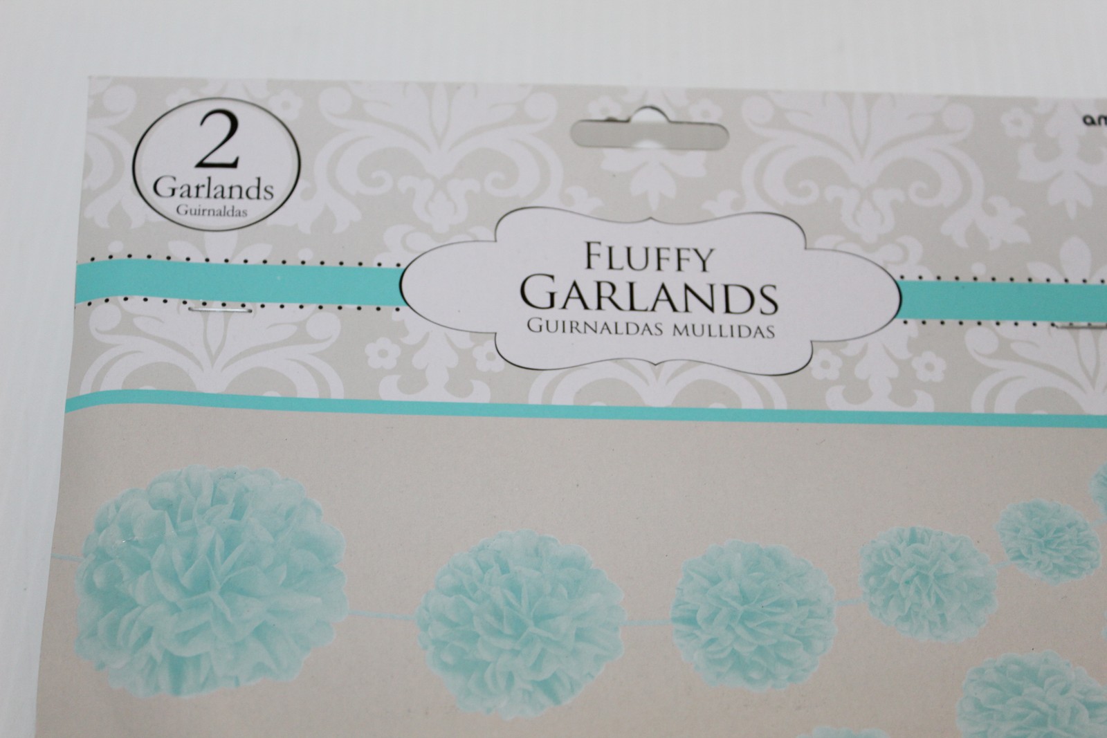 Amscan Fluffy Pom Pom Garlands Aqua Blue Tissue Paper Party Decor 2x 12ft NEW