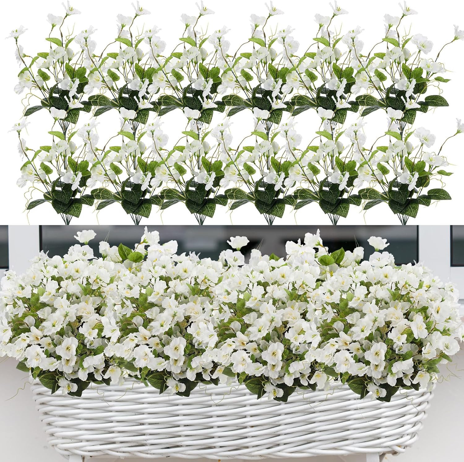 12 Bundles White Artificial Hibiscus Flowers for Outdoor Spring Decor