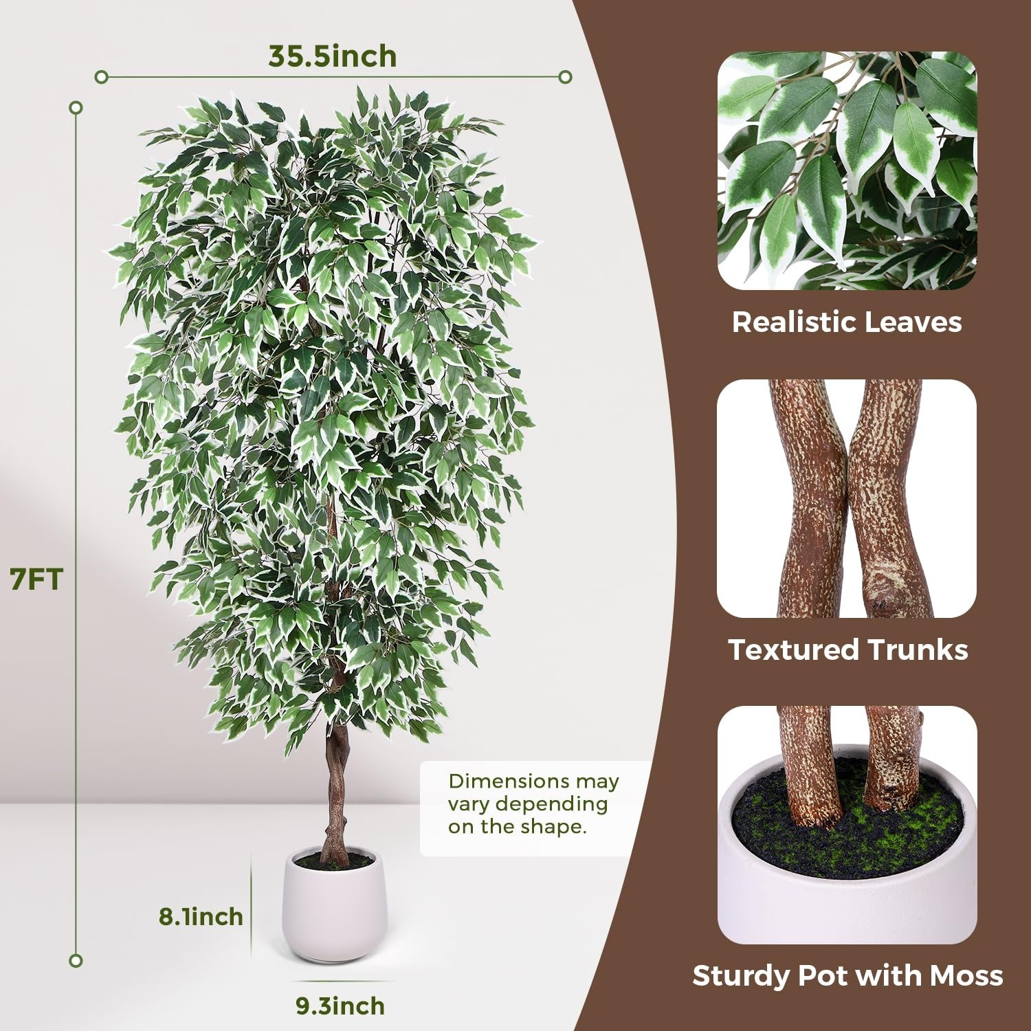 Jocoevol 7FT Artificial Ficus Tree with White Planter, Dried Moss, Natural Silk