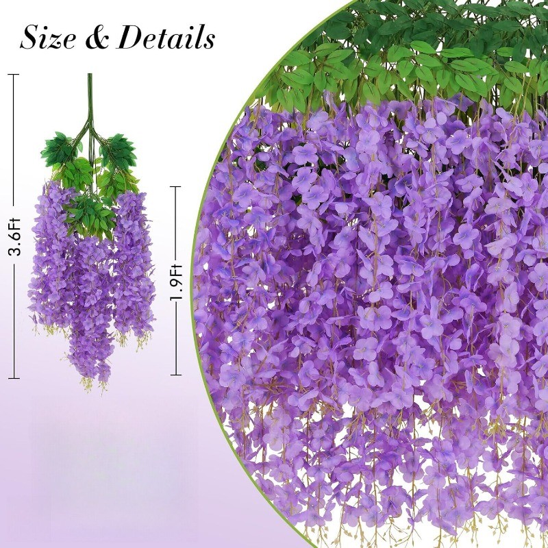 12PCS Artificial Fake Wisteria Vine Ratta Hanging Garland Silk Flowers Decor