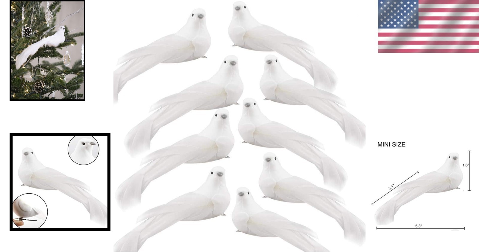 Beautiful 12-Pack Artificial White Doves with Clips for Crafting & Decor
