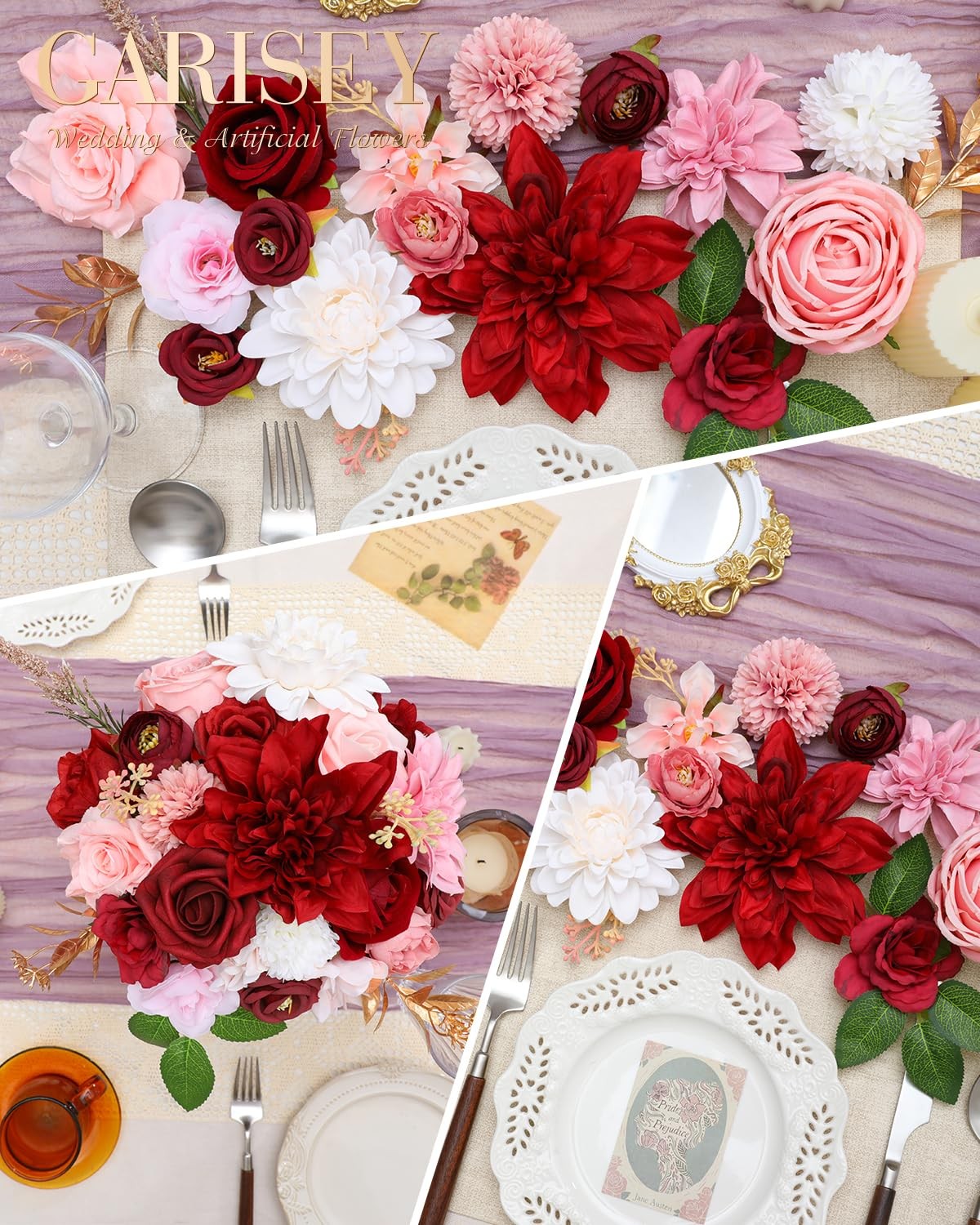 Artificial Flowers Combo, Mix Silk Flowers Roses, Peonies, Dahlias with Stems…