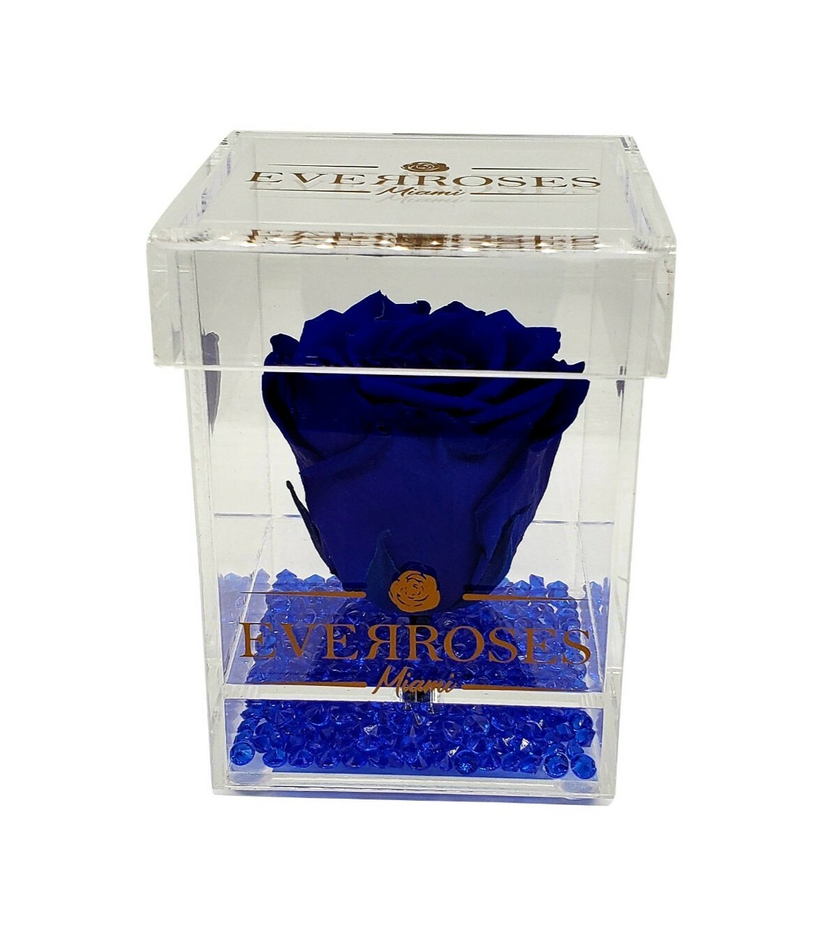 ROYAL BLUE Rose in a single Acrylic box real long-lasting preserved rose