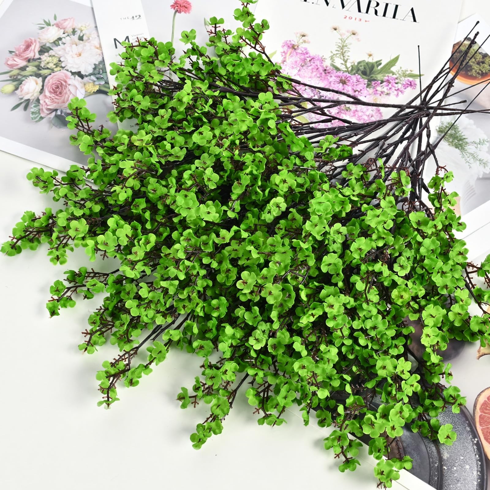 6 Pcs Green Babys Breath Fake Flowers Silk Artificial Stems for Decor