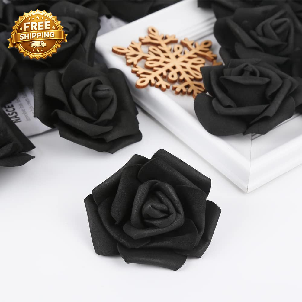 Artificial Rose Flower Heads 100Pcs Black Fake Roses Artificial Flower Foam Rose