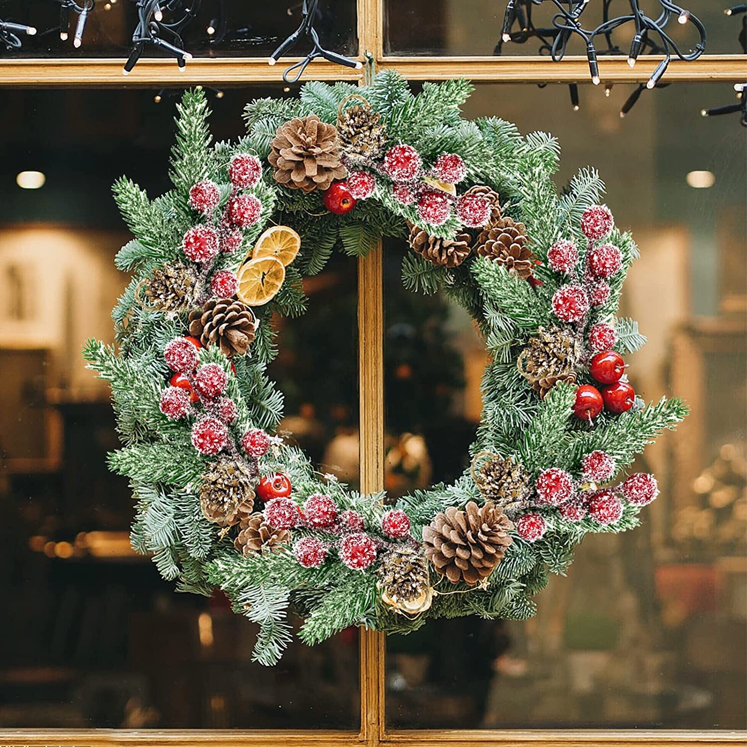 10× Christmas Berries Pine Cones Artificial Pine Picks with Snowflakes Holly US
