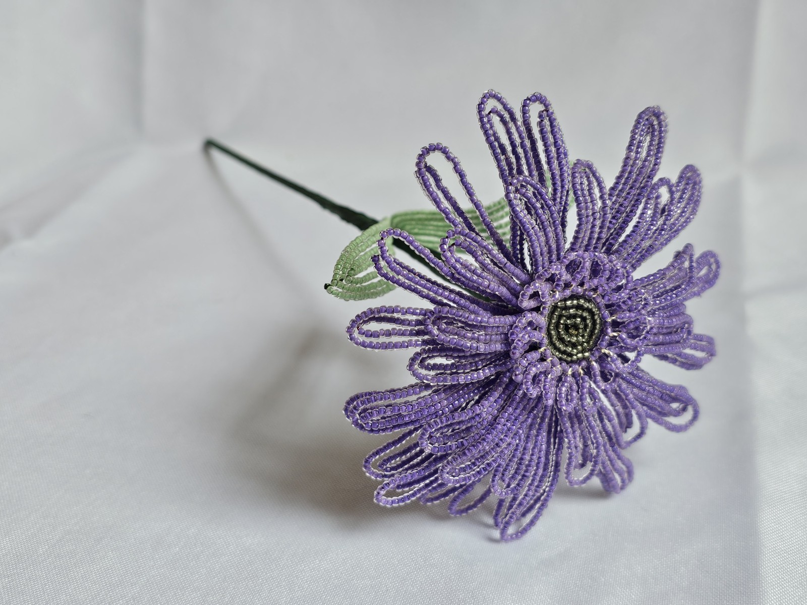 Purple French Beaded Gerbera Daisy – Handmade Heirloom Floral Decor Gift Idea