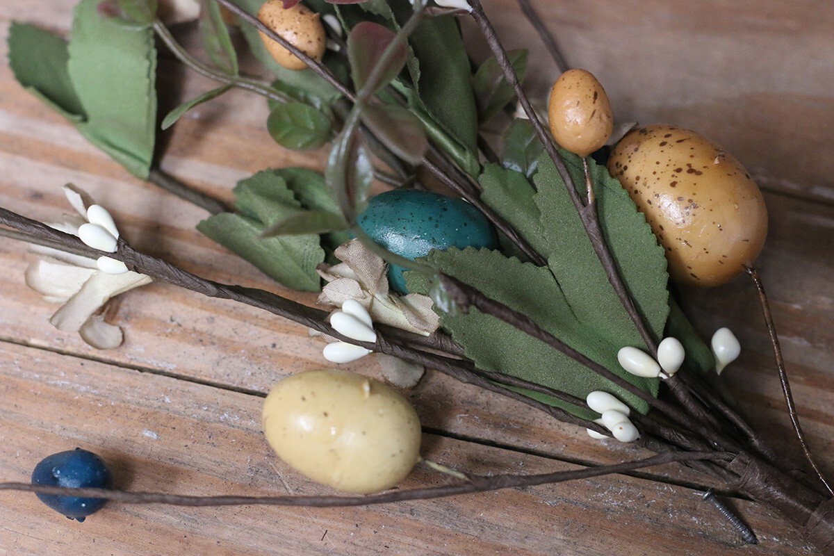 Spring Floral Pick Eggs Pip Berries Beige Ivory Teal Easter Decor 18 inch