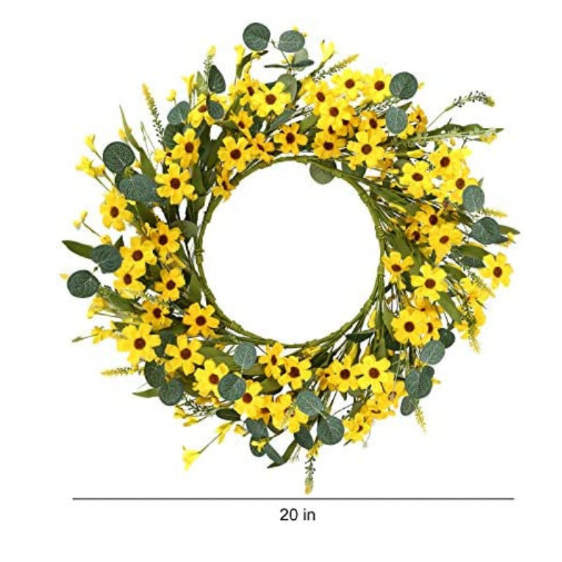 20″ Artificial Yellow Daisy Wreath Spring Summer Wreath for Outdoor Decoration