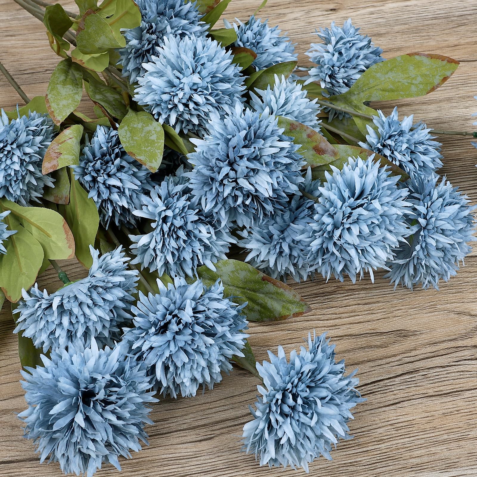 Dusty Blue Silk Pompon Mums Artificial Chrysanthemum Faux Flowers 27 PCS