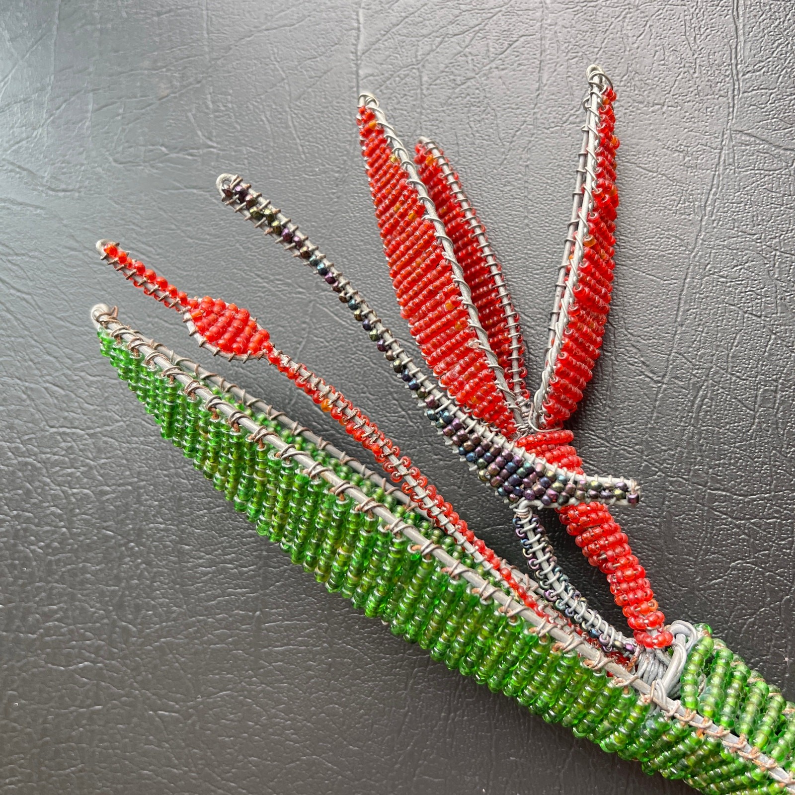 Handcrafted Vibrant Beaded & Metal Strelitzia Stem