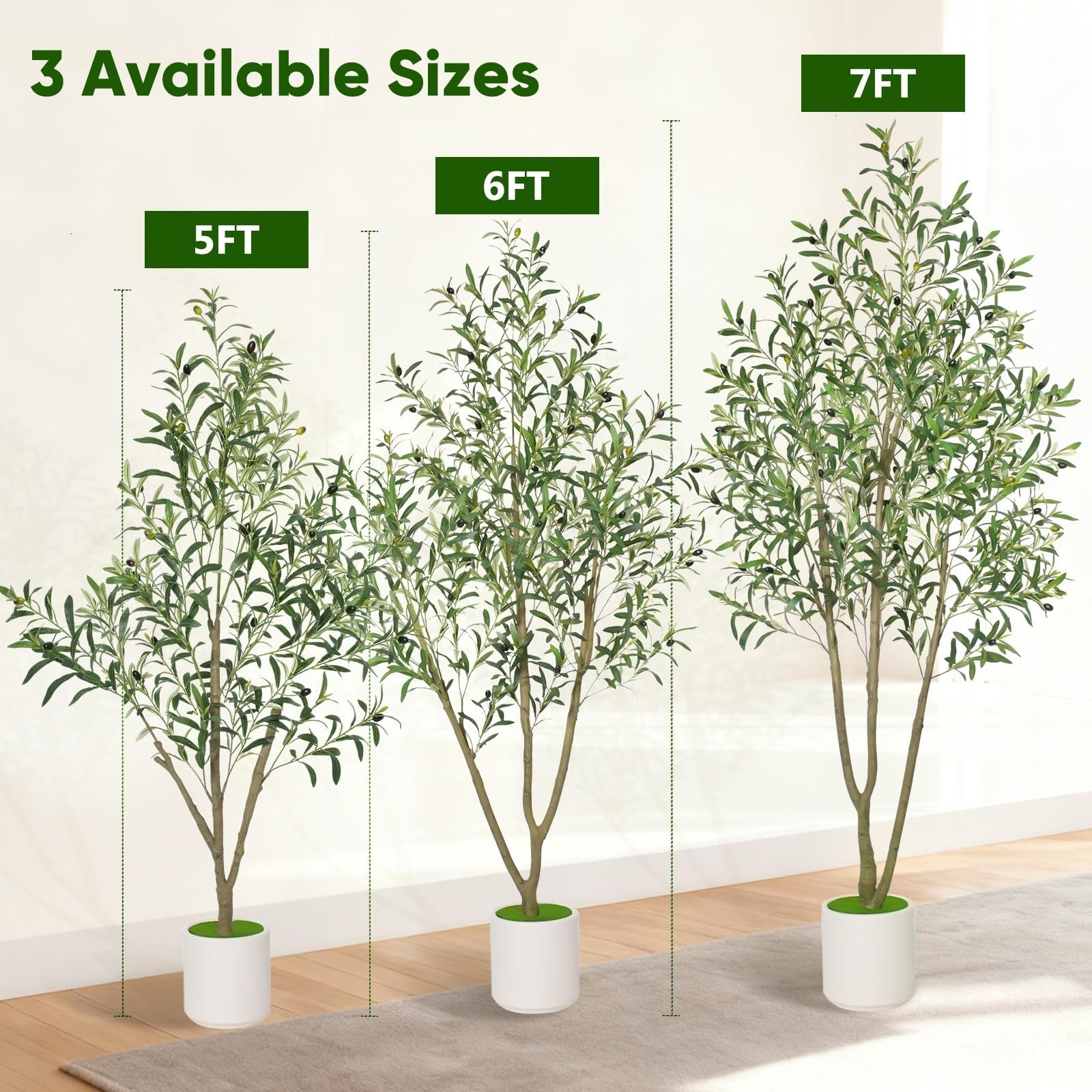 Faux Olive Tree 5FT – Artificial Indoor Plant with White Planter – Home Decor