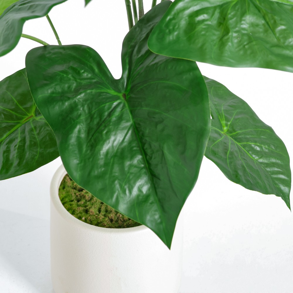 30 Inch Artificial Tropical Alocasia Leaf Plant with White Pot 2 Piece Set