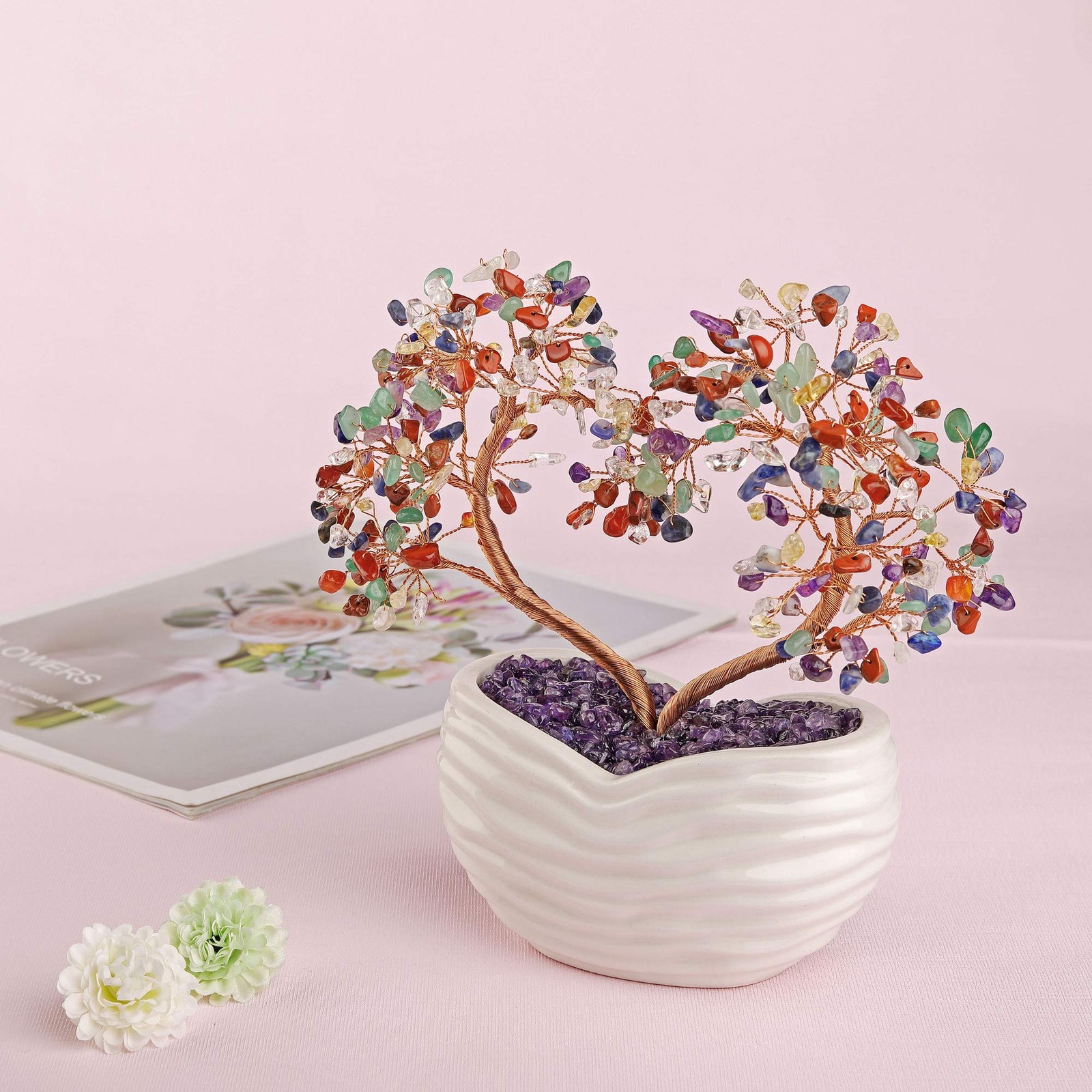 7 Chakra Healing Crystal Heart Money Tree Healing Gemstone Bonsai for Wedding…