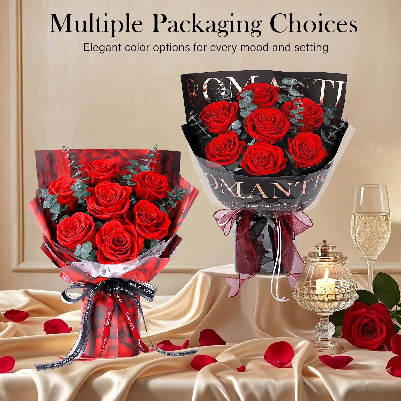 7 Red Roses Preserved Flowers in Black Wrap – Perfect Gift for Women