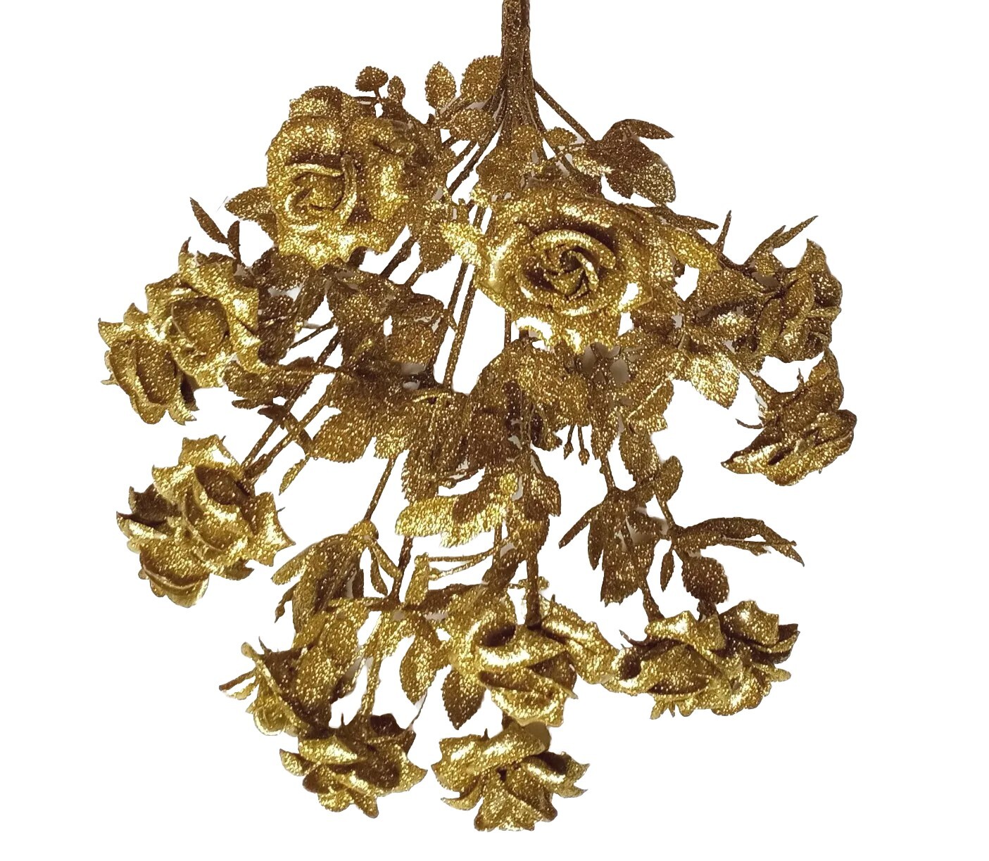 Gold Glittered 14-Plastic Tea Roses 18″ Bush Flower Home Holiday All Decor Craft