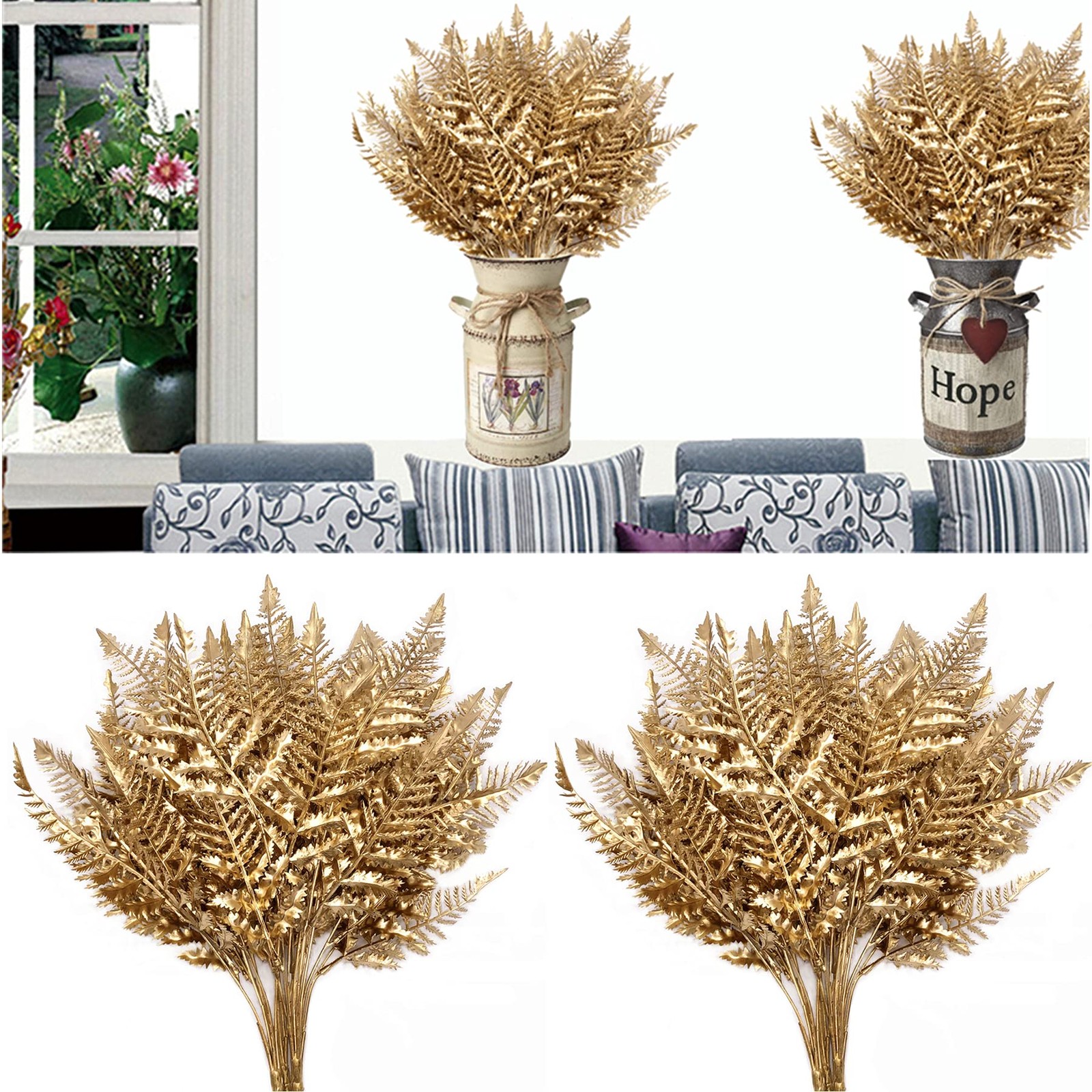Artificial Plants Fern Christmas Decoration, Fake Flowers Plastic Shrubs Gree…