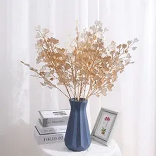 Golden Artificial Maple Eucalyptus Plant Leaves Branch Home Hotel Display Decor