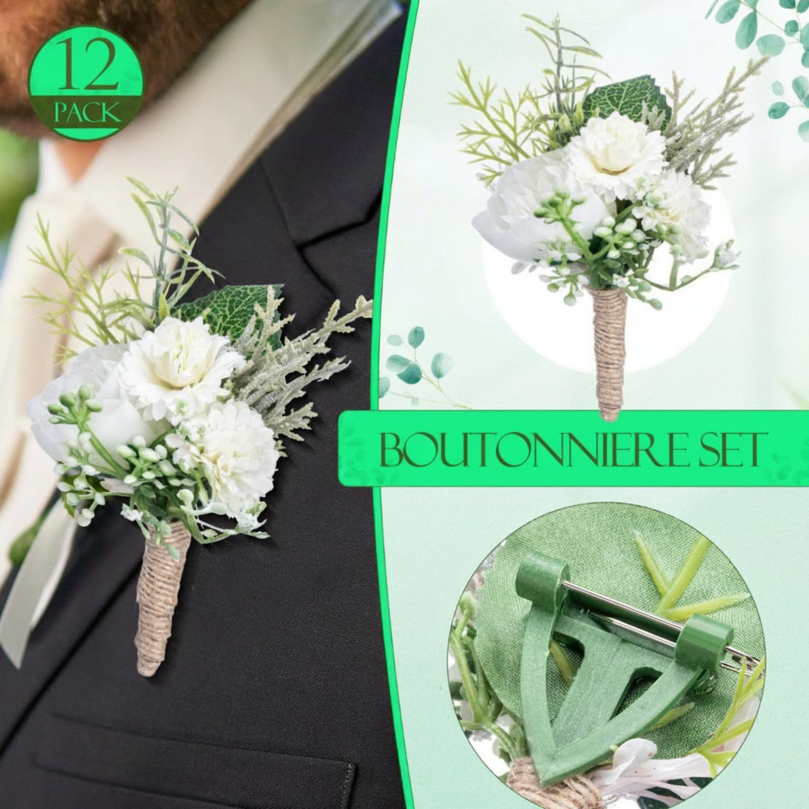 Wedding Corsage Boutonniere Set Artificial Rose Wristband Fresh White 24 PCS