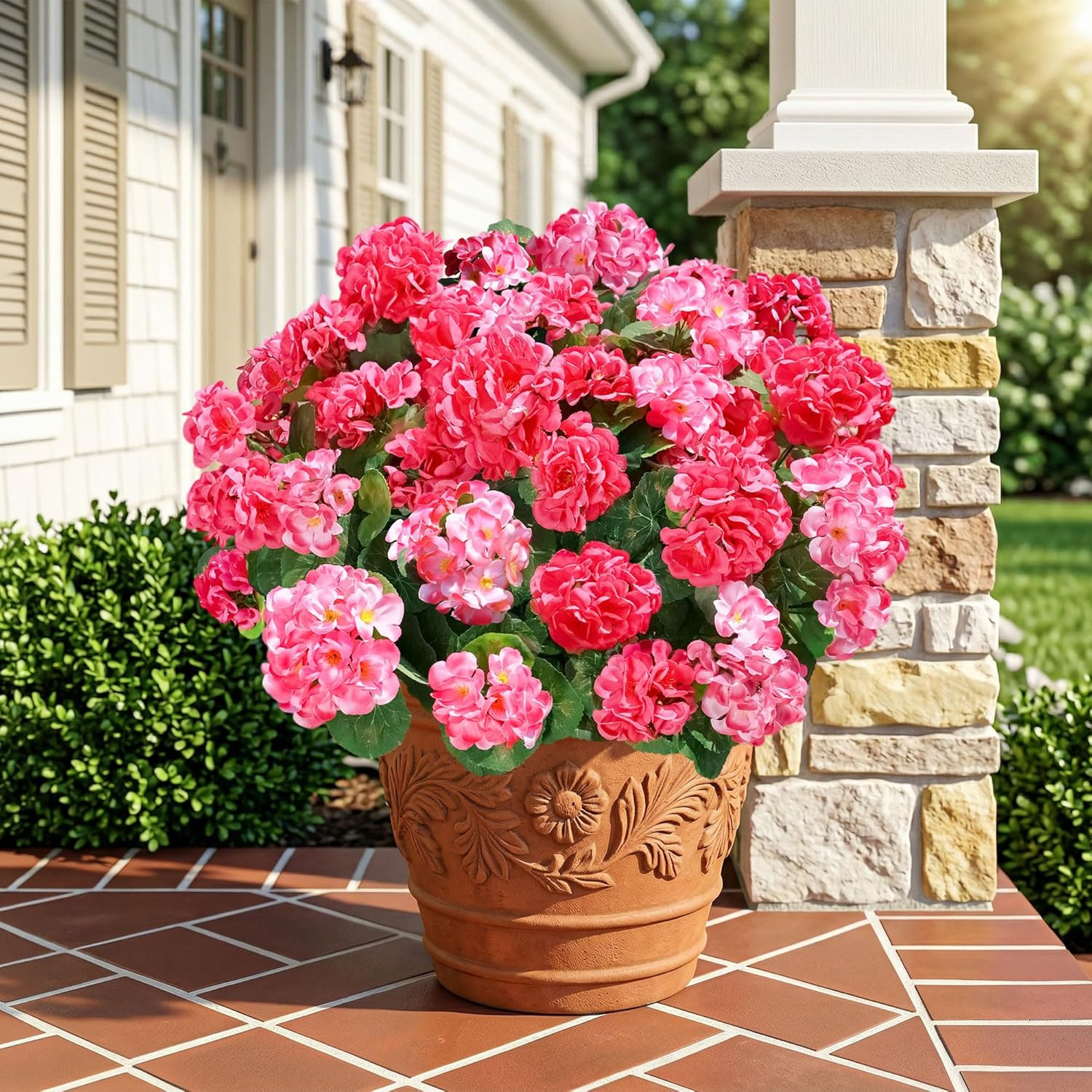 Fake Geraniums Artificial Flowers for Outdoors, 6 Bundles Silk Geraniums Flowers