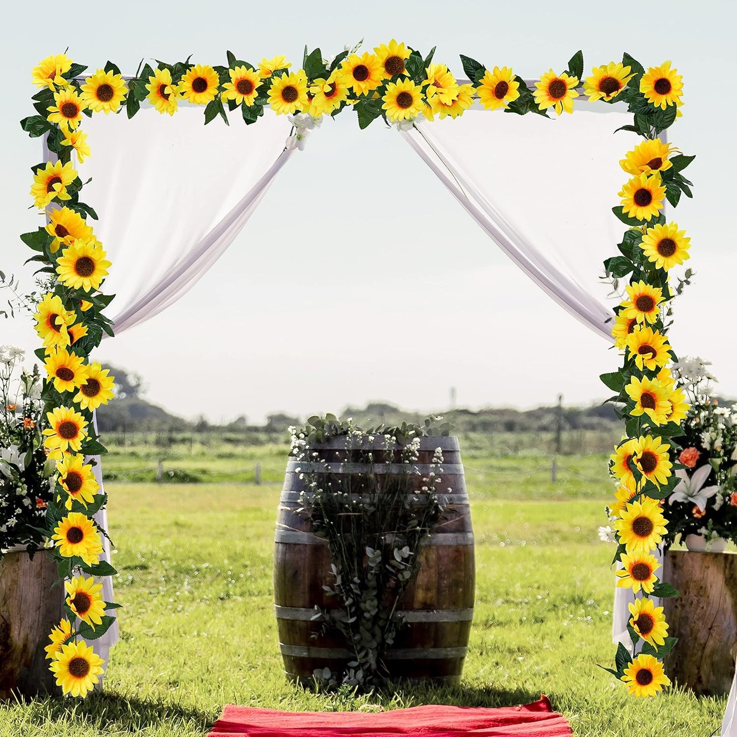 Girasoles de seda de 7,5 pies/hebra, enredaderas colgantes con hojas verdes, NEW