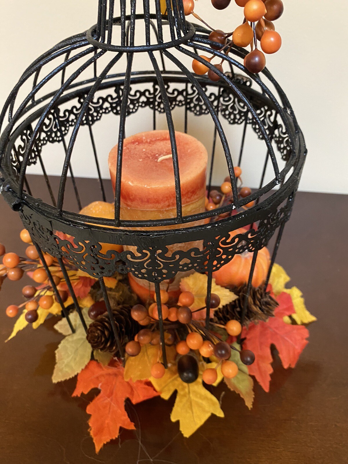 Vintage Halloween Birdcage with Fall Scented Pillar Candle