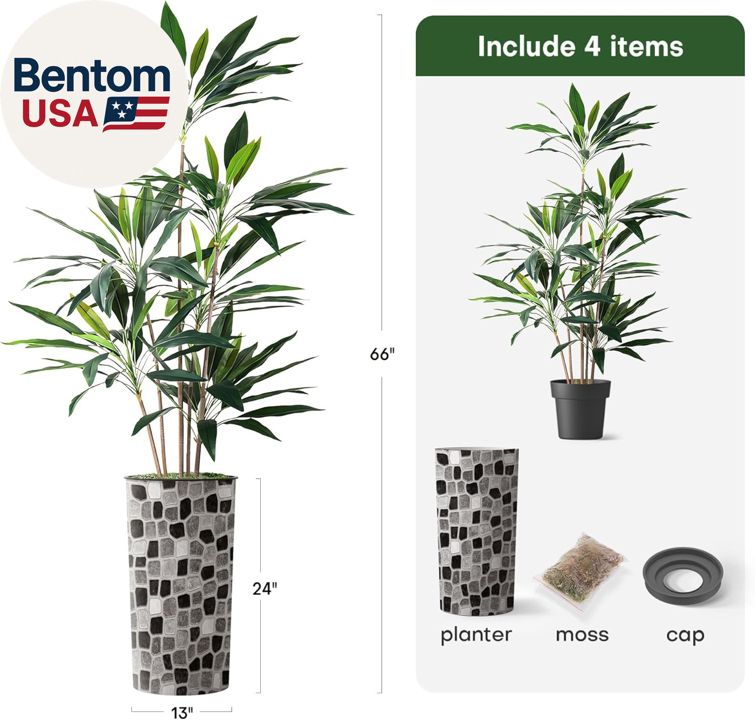 Artificial Tree in Modern Geometric Pattern Planter, Fake Dracaena Tree Silk Tre