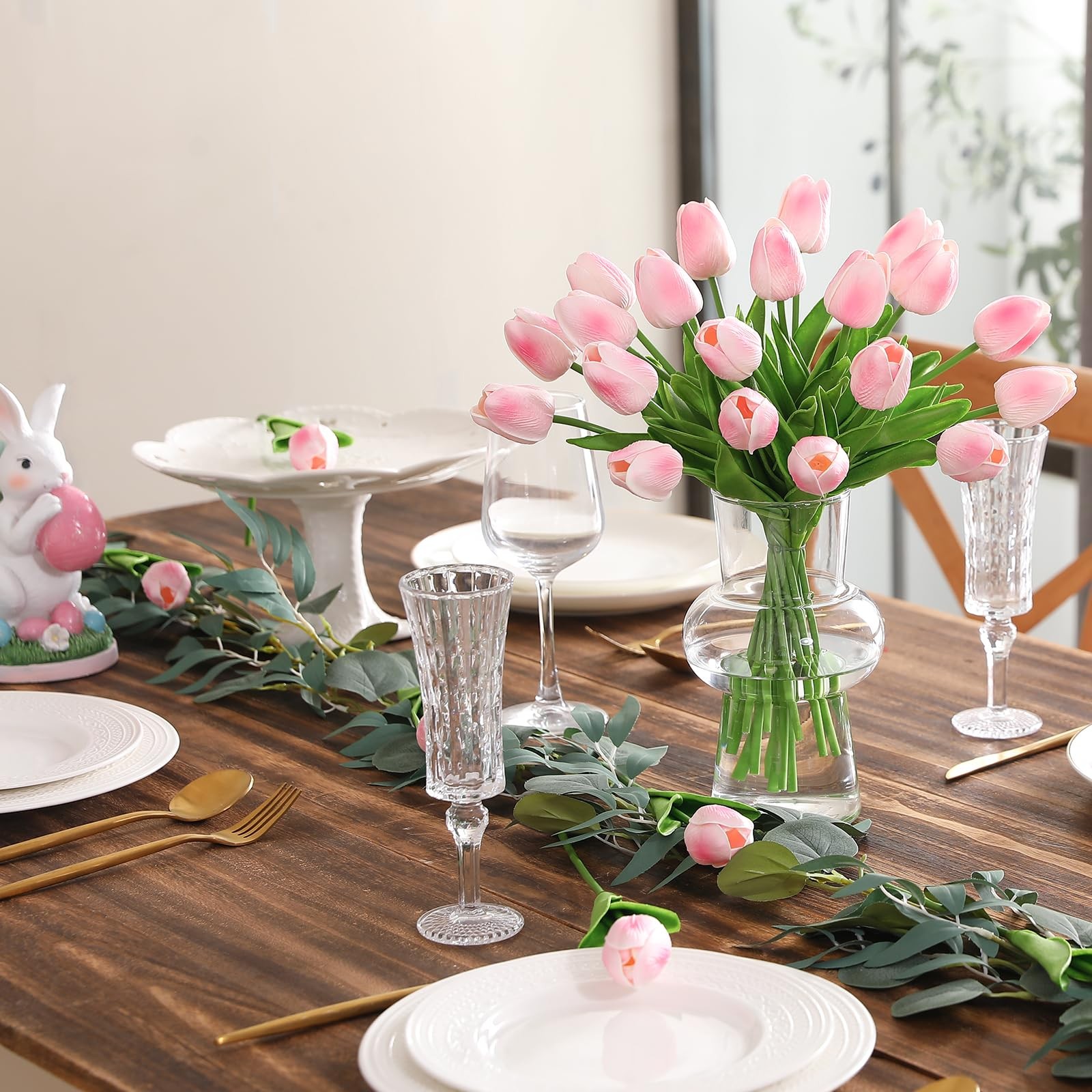 30 PCS Pink Artificial Tulips PU Faux Flowers Real Touch Spring Home Wedding