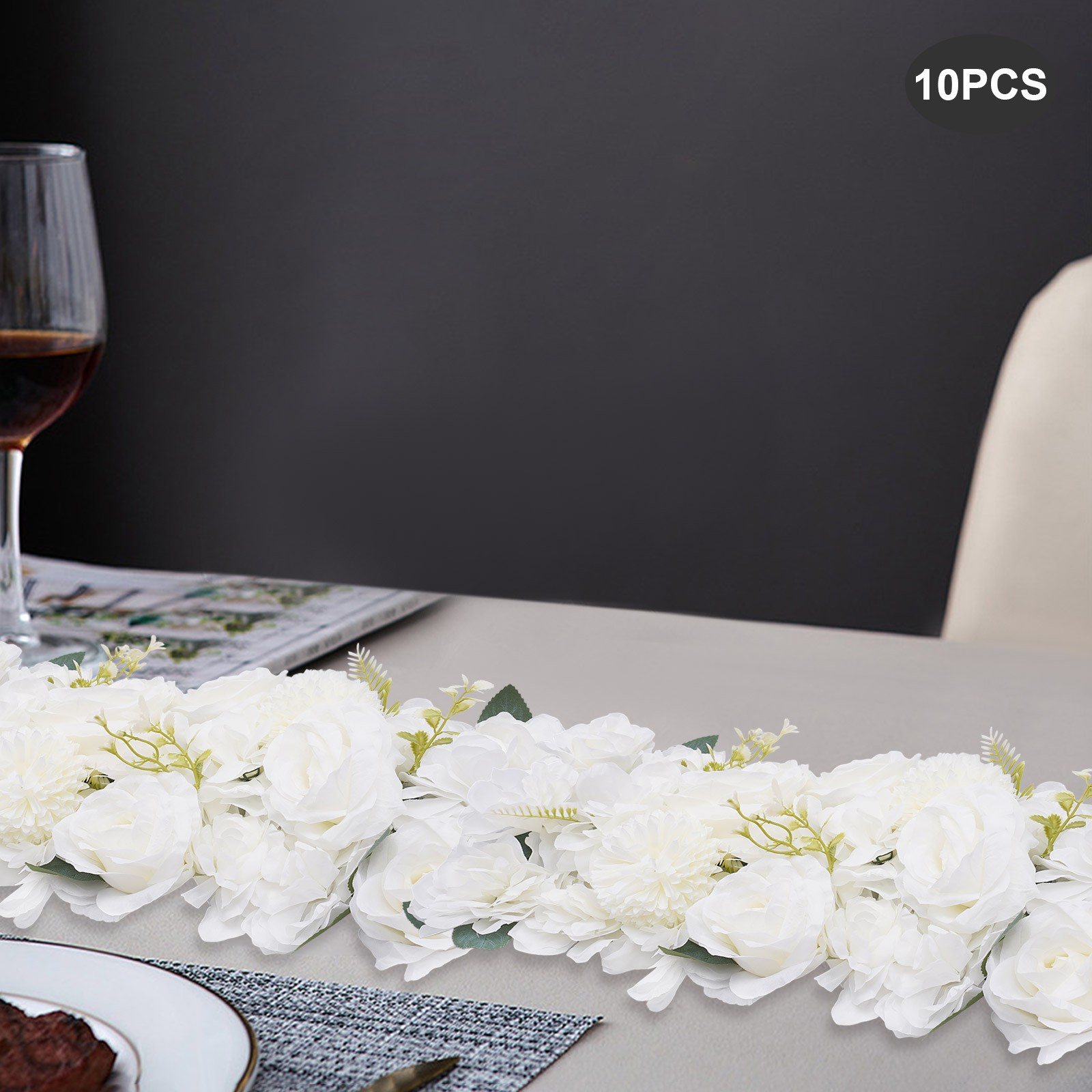 10 Pcs White Wedding Flower Centerpieces Artificial Silk Rose Table Decor
