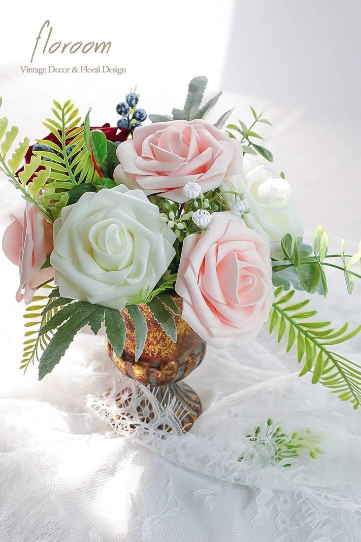 25 Realistic Blush Roses with Stems: Ideal for Wedding Decor & Crafting