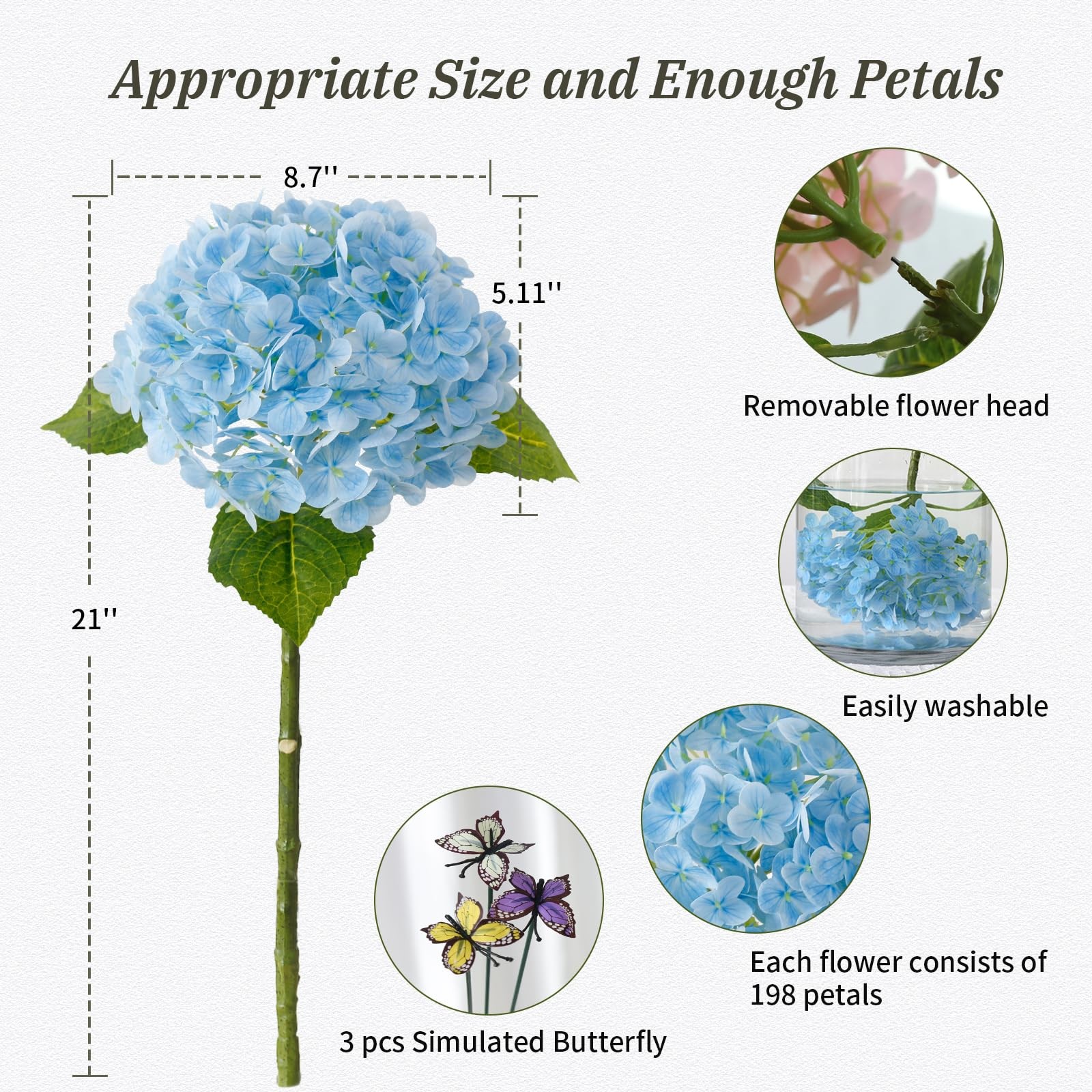 Hydrangea Artificial Flowers,4 Pcs Real Touch Hydrangea Flowers with 3 Pcs Bu…