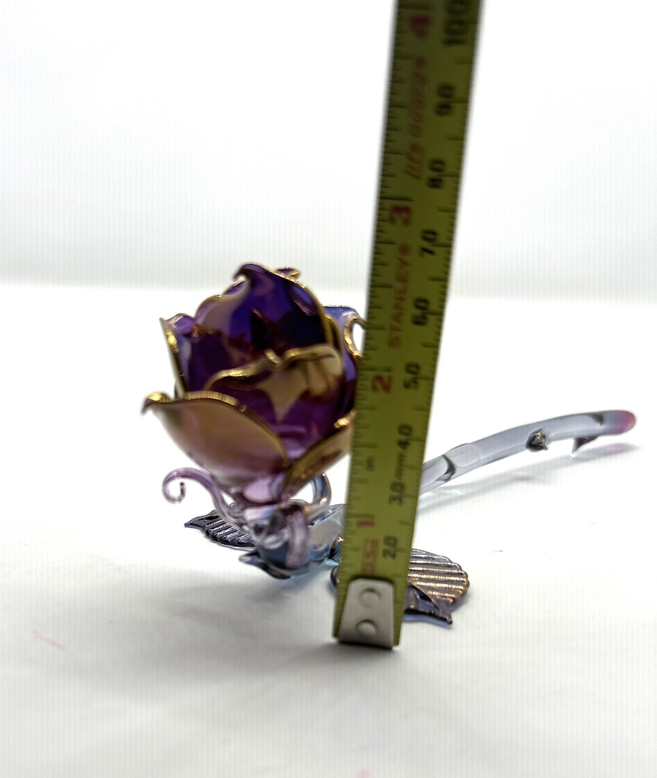 Glass Rose Hand Blown Crystal 24k Gold Figurine Purple Borosilicate