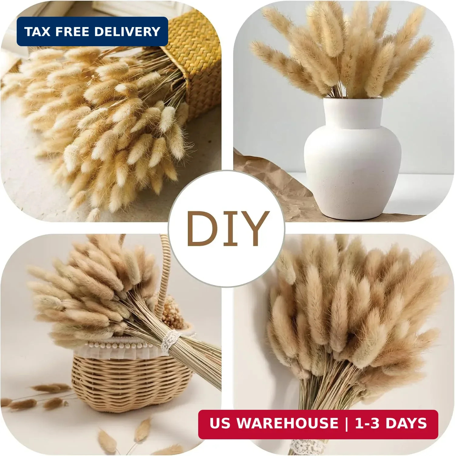 180 PCS Bunny Tails Dried Pampas Grass Decor, 17” Brown Pampas Grass, Natural R